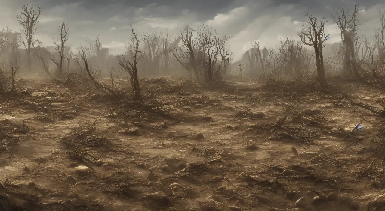 Barren Wasteland Skeletons Of Dead Animals Lying Stable Diffusion