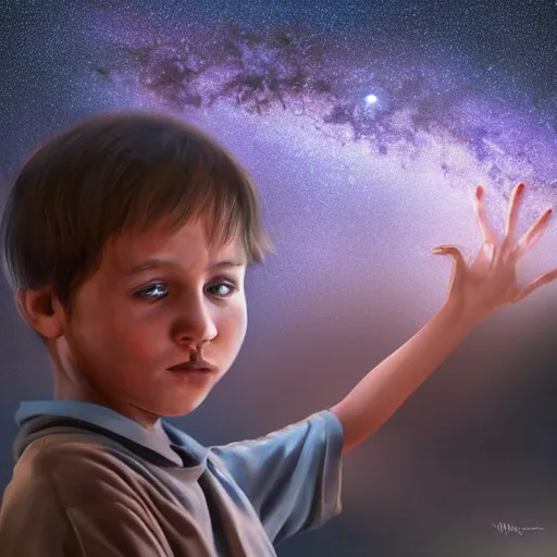 Prompt: a boy looking up at the galaxy, stunning digital art