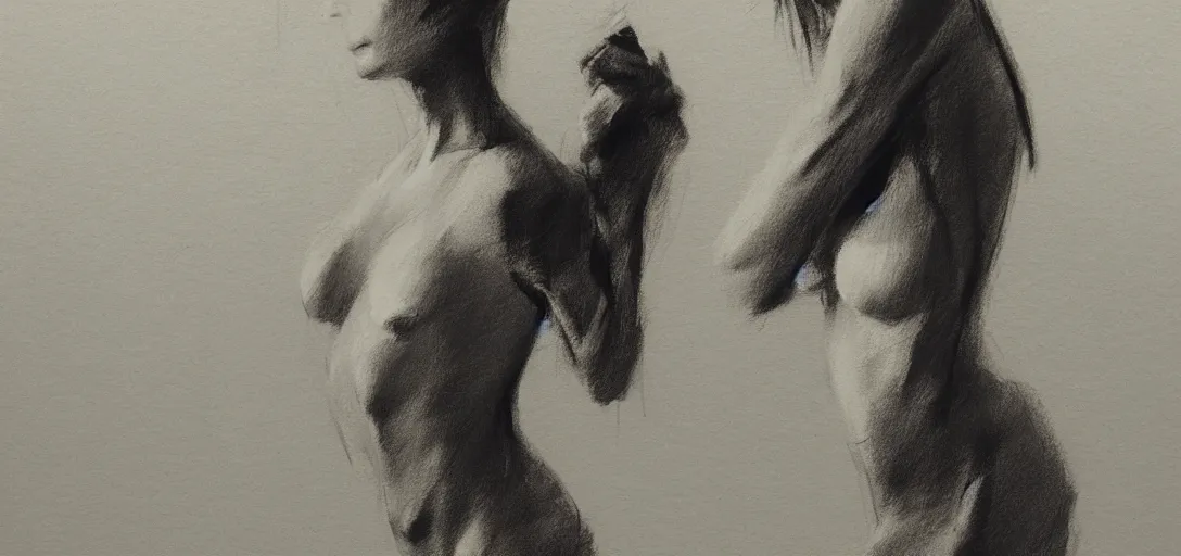 Image similar to simple quick sketch on paper of a female model posing, anatomy study by jeremy mann and greg rutkowski