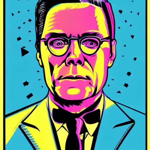 Image similar to individual francois legault portrait retro futurist illustration art by butcher billy, sticker, colorful, illustration, highly detailed, simple, smooth and clean vector curves, no jagged lines, vector art, smooth andy warhol style