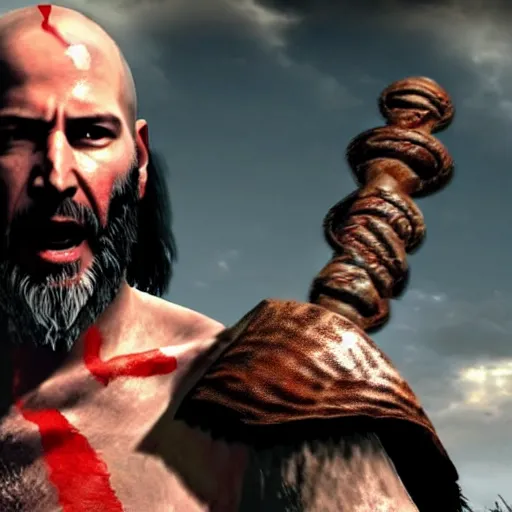 Prompt: Keanu Reeves in the God of War game