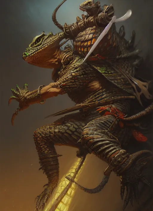 Image similar to lizard samurai by jesper ejsing, justin gerard, tomasz alen kopera, cgsociety and fenghua zhong, highly detailed, cinematic lighting, illustration, art, octane render, very coherent. cinematic, hyper realism, high detail, octane render, 8 k