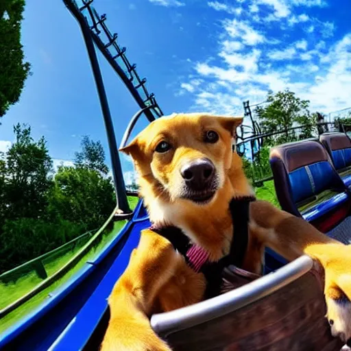 selfie of a dog riding a roller coaster, wide angle, | Stable Diffusion ...