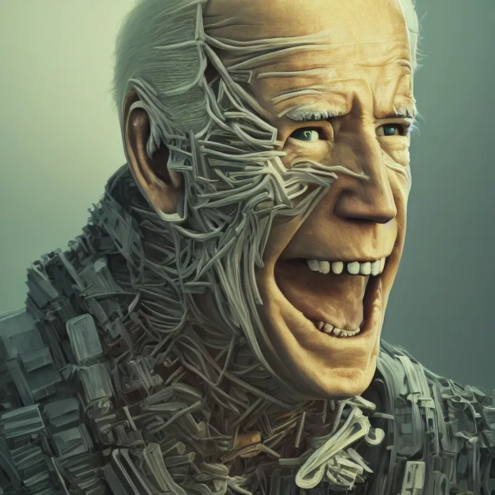 Prompt: portrait of joe biden as skeleton. intricate abstract. intricate artwork. by Tooth Wu, wlop, beeple, dan mumford. octane render, trending on artstation, greg rutkowski very coherent symmetrical artwork. cinematic, hyper realism, high detail, octane render, 8k, iridescent accents