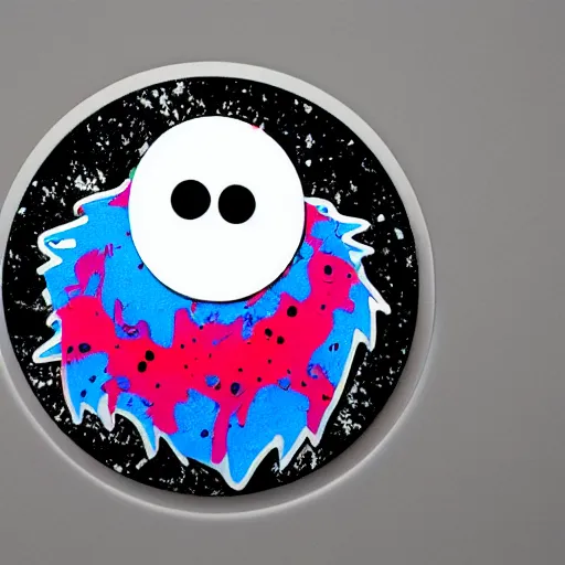 Image similar to die cut sticker, the cookie monster in techwear, splatter paint