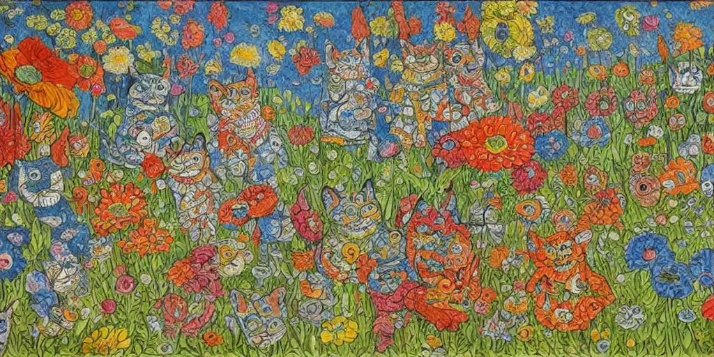 Prompt: A painting in the style of Louis Wain. High details, climatic