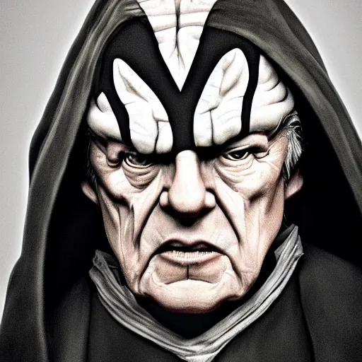 Prompt: portrait of darth sidious, wide angle shot, diffuse lighting, intricate, elegant, highly detailed, lifelike, photorealistic, smooth, sharp focus, a 2 4! film cinematography, cinematic, hyper realism, high detail, dream like atmosphere
