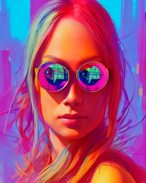 colorful portrait of a female hippie with round | Stable Diffusion ...