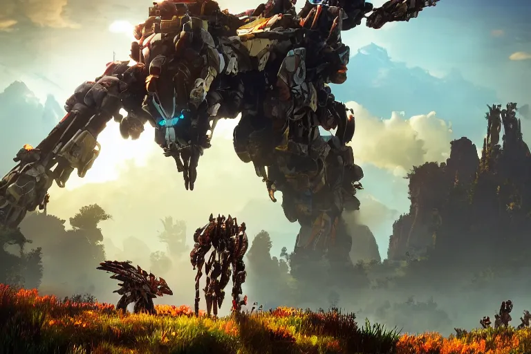 Image similar to watcher machine mecha animal beast robot of horizon forbidden west horizon zero dawn bioluminiscence global illumination ray tracing hdr fanart arstation by sung choi and eric pfeiffer and gabriel garza and casper konefal