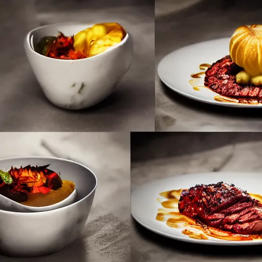 Image similar to extremely delicious looking meal,, unique way of serving, very expensive top quality product, michelin star, most perfect desert on the world, small manufacture, unique style, 8 k, product photography, professional studio photography