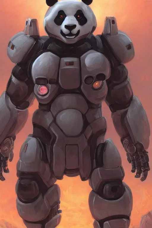 Prompt: a panda mecha in doom, art by oleg bulakh,