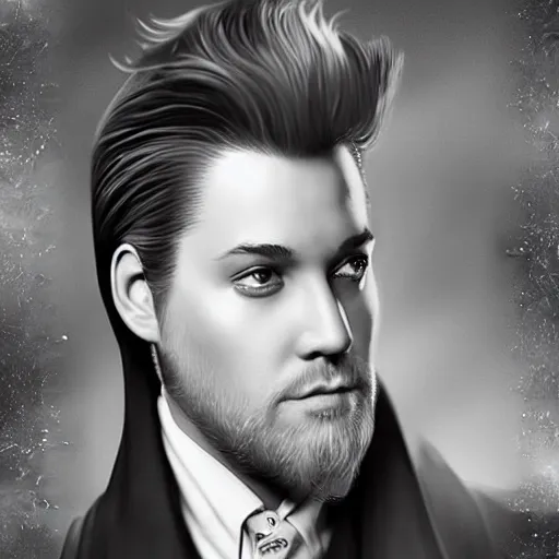 Image similar to dumbledore with elvis presley hair, trending on artstation, hyperrealistic, ultra detailed