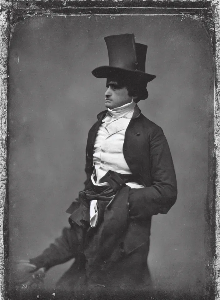 Prompt: napoleon bonaparte, photographic portrait, wet plate studio petzval archival high quality scanned photo