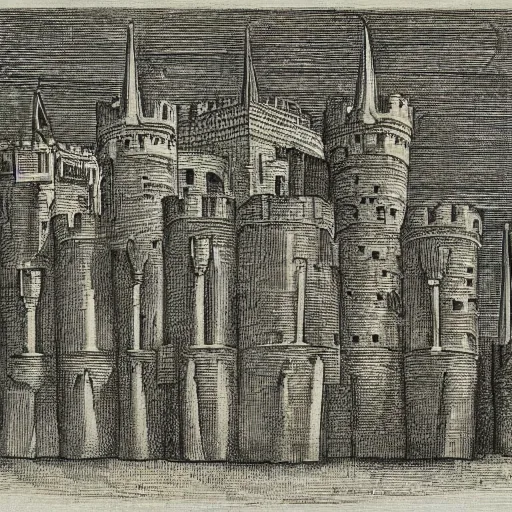 Image similar to drawing of a castle made of lace by albrecht durer