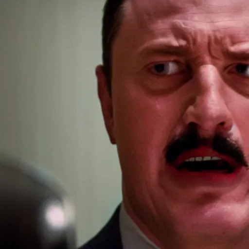 Prompt: Igor Ghirkin Strelkov as The American Psycho doing the Bateman stare, cinematic still