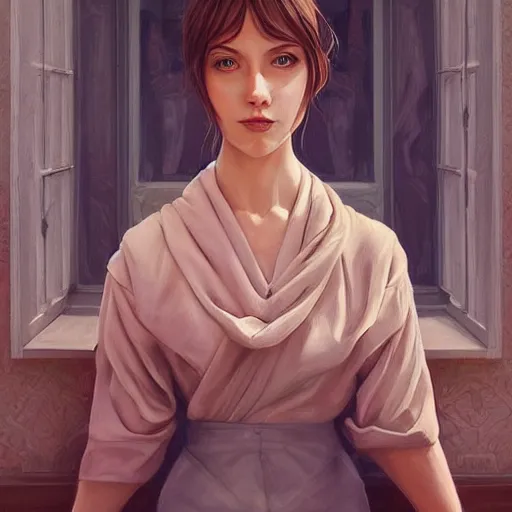 Image similar to a beautiful painting representative of the art style of artgerm and wlop and wes anderson