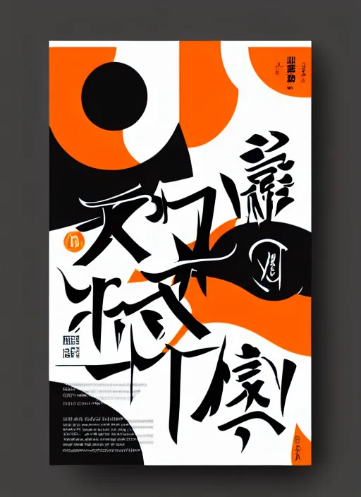 Image similar to poster design with duochrome contemporary typographic Japanese katakana, black and orange colour palette, layout design, illustrator vector graphics