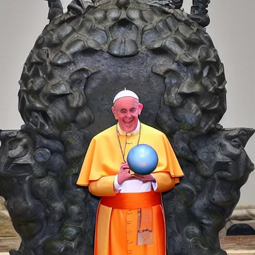 Prompt: the pope holding seven dragon balls and smiling maniacally