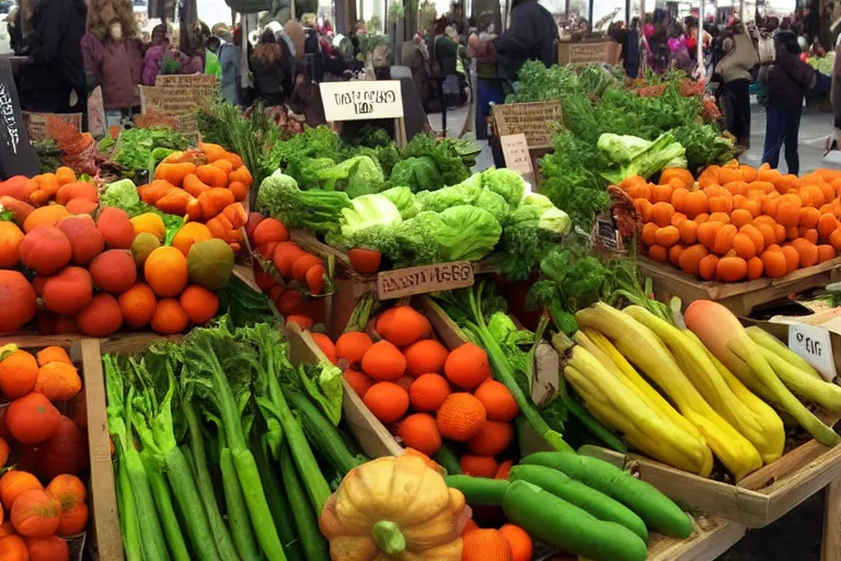 Prompt: photorealistic fall vegetables, beautifully displayed at a farmer's market