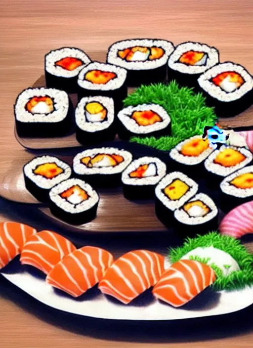 Image similar to clear photorealistic picture of adorable cats made out of sushi