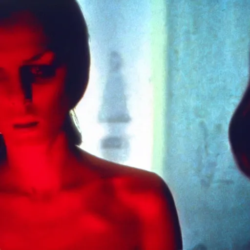 Prompt: still of a giallo film, directed by dario argento, shot on 3 5 mm film, beautiful woman, subtitles, dramatic lighting, vivid colours
