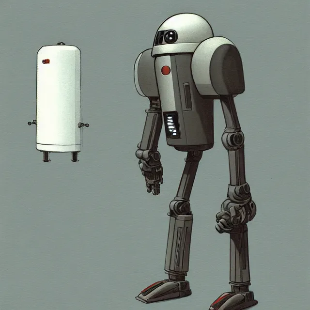 Prompt: toilet droid concept art by ralph mcquarrie