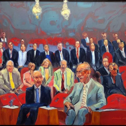 Prompt: prime minister's question time, by michael armitage, painting