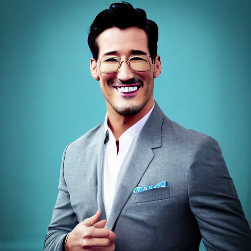 Image similar to a high quality photo of handsome markiplier, gigachad