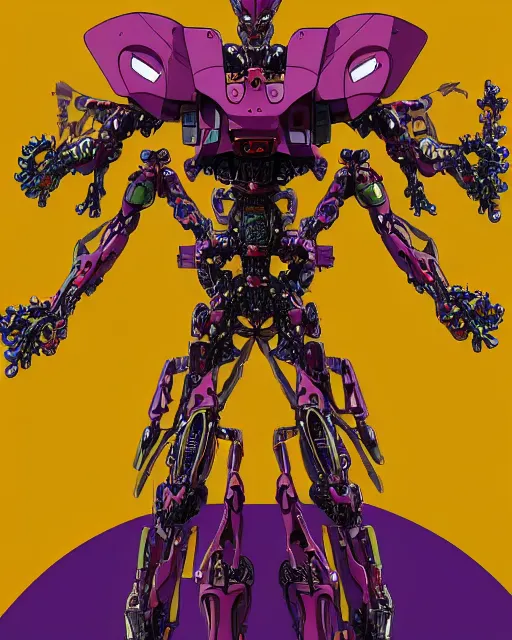 Prompt: full profile of evangelion alien mecha, eva unit 0 1 as vitruvian man, shiva god by james jean and moebius, biomechanical, ultra wide angle, full body, no crop, golden ratio, ultra details, in the style of shusei nagaoka, hokusai background