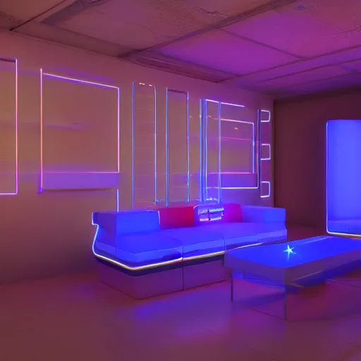 Image similar to futuristic neon lighted furniture, highly detailed, realistic, rendered in octane, unreal engine