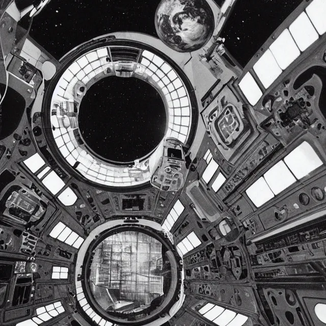 Prompt: a space station designed by m. c. escher in space, orbiting earth, photograph, escher