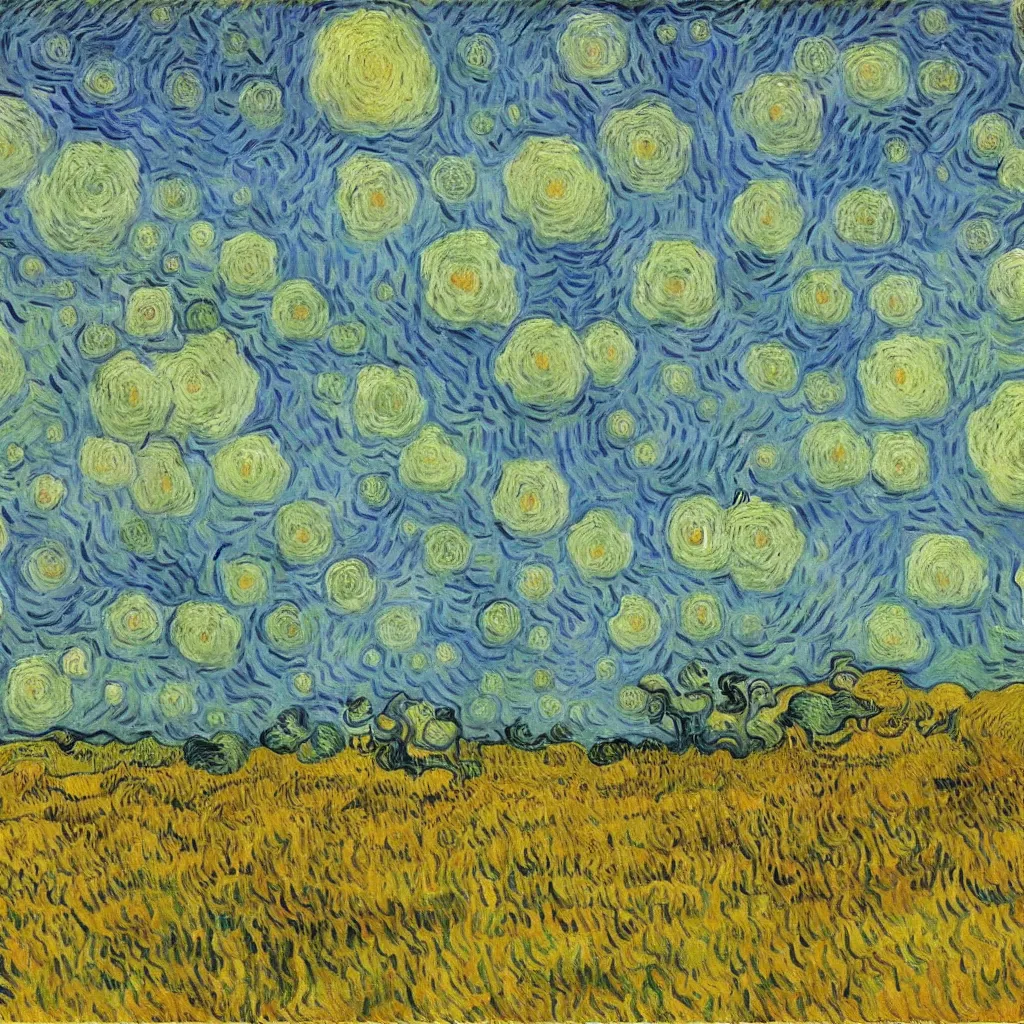 Prompt: a surrealist painting of the american countryside, by van gogh