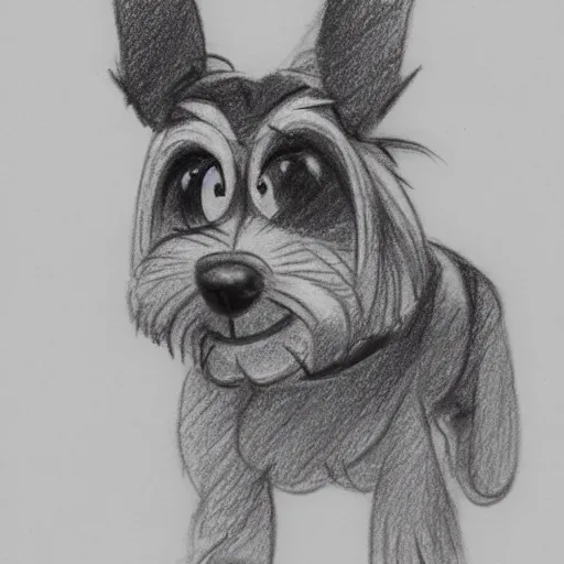 Image similar to milt kahl pencil sketch of happy mini schnauzer