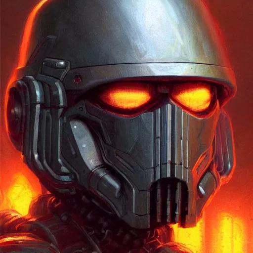 Image similar to the doomslayer as a scifi cyberpunk knight, closeup portrait art by donato giancola and greg rutkowski, realistic face, digital art, trending on artstation, heart helmet, symmetry!!!