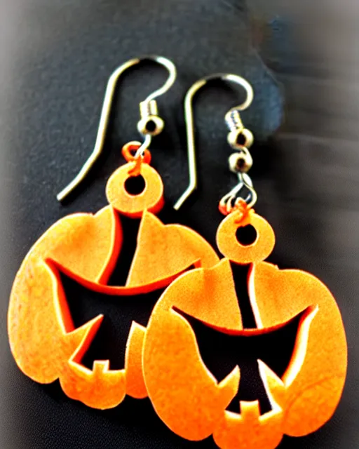 Image similar to spooky jack'o'lantern, 2 d lasercut earrings,