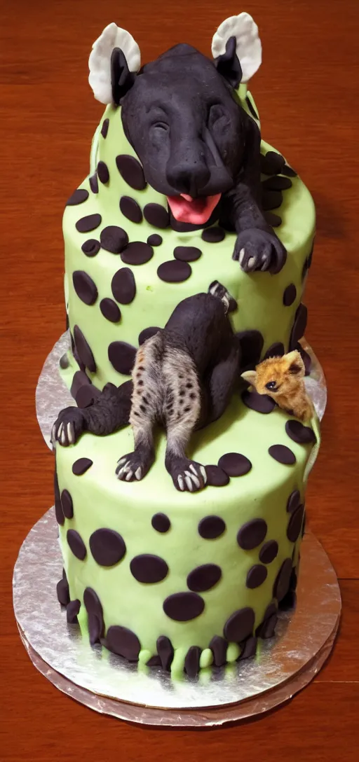 Image similar to birthday cake with hyena sitting on top