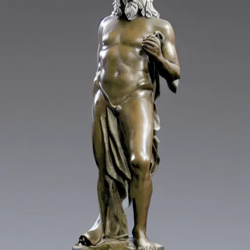 Image similar to Une statue monumentale en plein-pied de Gandalf, contrapposto, bronze poli, fonte à la cire perdue, Musée du Louvre catalog