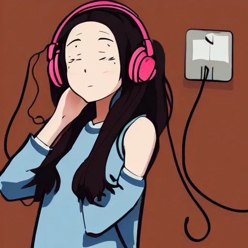 Image similar to lofi girl with headphones on, anime good vibes, chill, calm