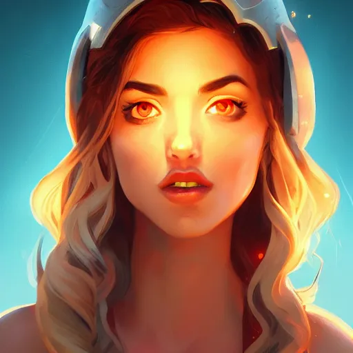 Image similar to Portrait of Ana de Armas as Athena, a full powered goddess, shining eyes, fiery menacing face, mattepainting concept Blizzard pixar maya engine on stylized background splash comics global illumination lighting artstation lois van baarle, ilya kuvshinov, rossdraws