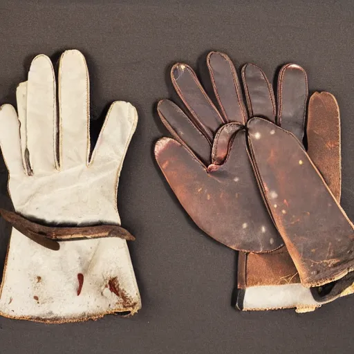 Prompt: equipment cutout, gloves, damaged and tattered, deteriorated fine leather gloves