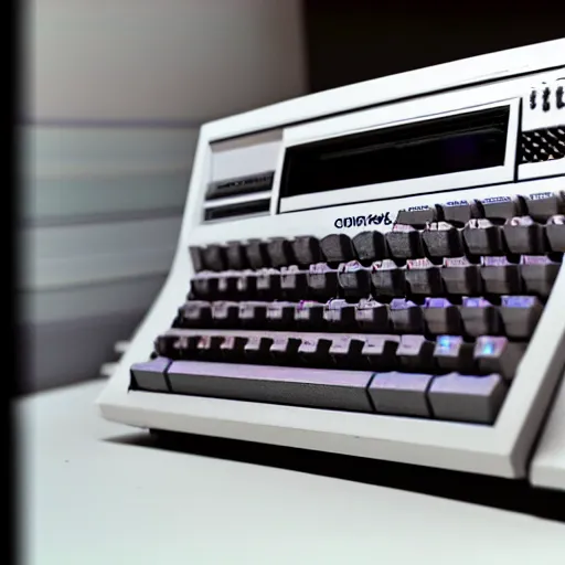 Prompt: commodore 6 4 with tape drive, retro computer in synthwave style