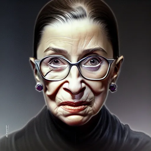 Prompt: a hyper - realistic character concept art portrait of young ruth bader ginsburg, young, depth of field background, artstation, award - winning realistic sci - fi concept art by jim burns and greg rutkowski, beksinski, a realism masterpiece, james gilleard, bruegel, alphonse mucha, and yoshitaka amano.