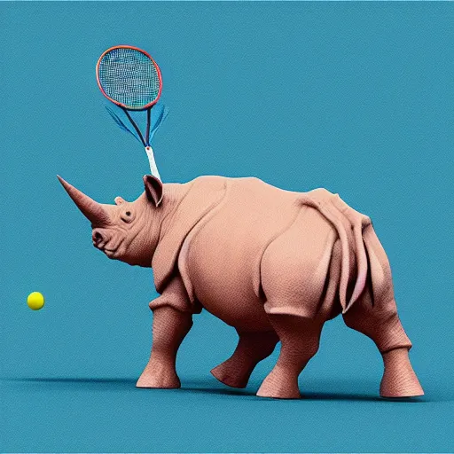 Prompt: rhinoceros playing badminton, photorealistic