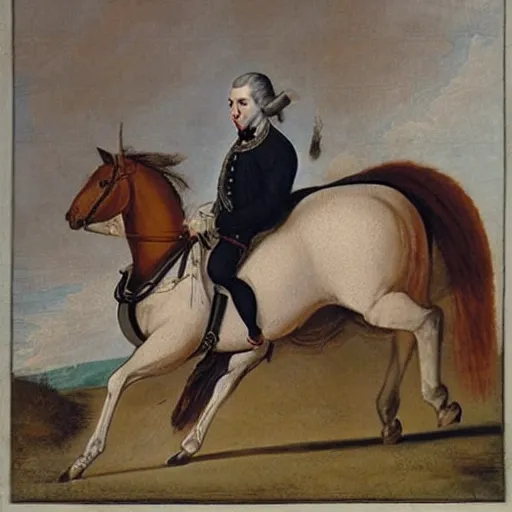 Prompt: Mozart riding a horse.