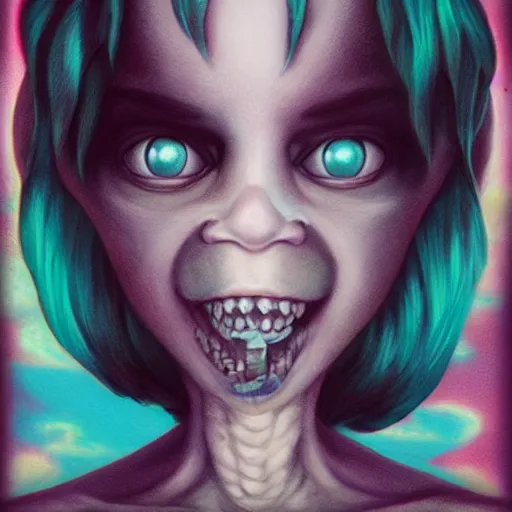 Image similar to Lofi vaporwave portrait six armed baby monster,chalk, Pixar style, Tristan Eaton, Stanley Artgerm, Tom Bagshaw, Basil Gogos