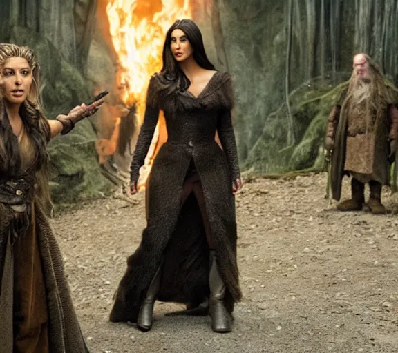 Image similar to a movie still of kim kardashian in the movie the hobbit