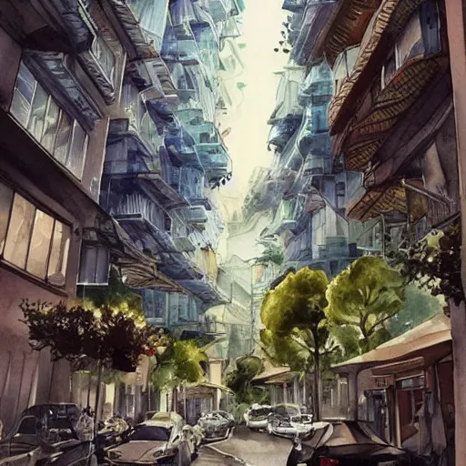 Prompt: Beautiful picturesque charming futuristic city in harmony with nature. Nice colour scheme, soft warm colour. Beautiful detailed watercolor by Lurid. (2022)