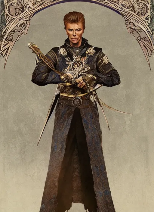 Prompt: david bowie as medieval prince, intricate, elegant, highly detailed, digital painting, artstation, concept art, smooth, sharp focus, illustration, game of thrones, art by greg rutkowski and alphonse mucha and aleksi briclot