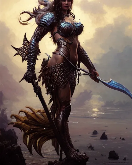 Image similar to a fierce mermaid princess in full armor, fantasy character portrait, ultra realistic, concept art, intricate details, highly detailed by greg rutkowski, gaston bussiere, craig mullins, simon bisley