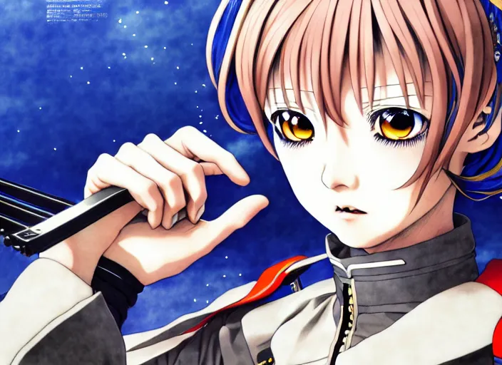 Image similar to last exile, editorial illustration colorful, anime portrait of shiina ringo, murata range, manga, ilya kuvshinov, fine texture, realistic shading, fine details, matte colors, dramatic lighting, dynamic composition, mucha, moody, vivid, volumetric, stippled lighting, cinematic, perfect anime face